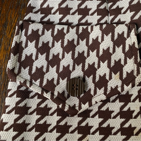 Vintage Mod 60s Houndstooth Open Front Polyester Vest Brown White Womens - Picture 6 of 15